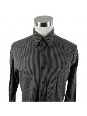Tommy Hilfiger Mens Cotton Button Down Brown Striped Shirt Medium